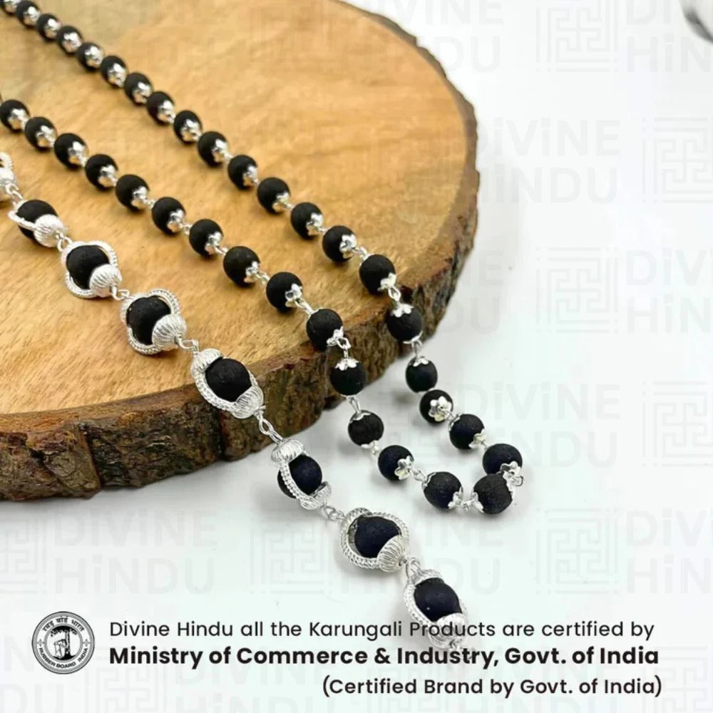 Original Karungali Malai with Silver  cap 108-Beads & Karungali Malai Bracelet Combo with Govt. Certification
