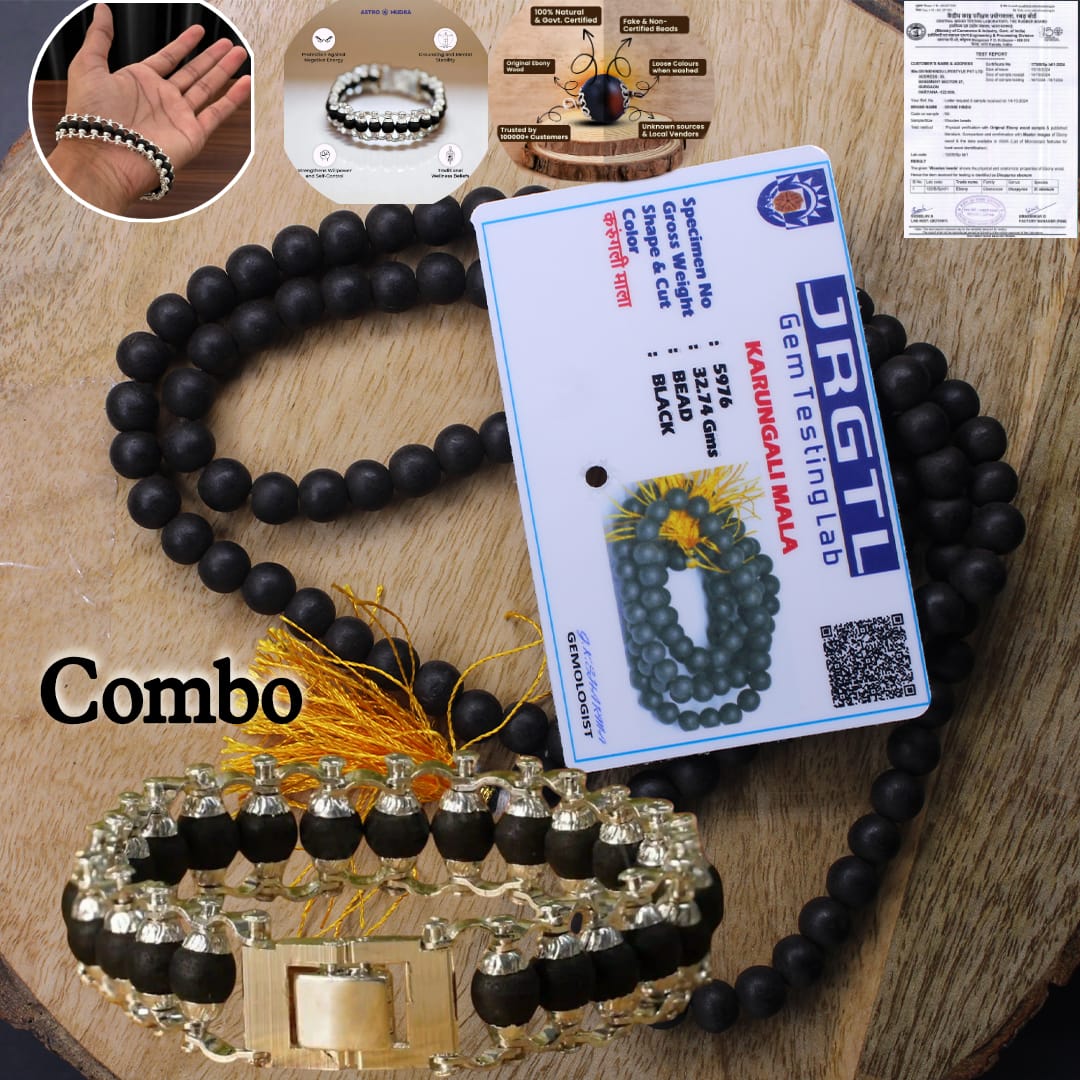 [Combo offer Silver-Plated Karungali Mala  +Chain Bracelet ]- Made from Natural Ebony Wood